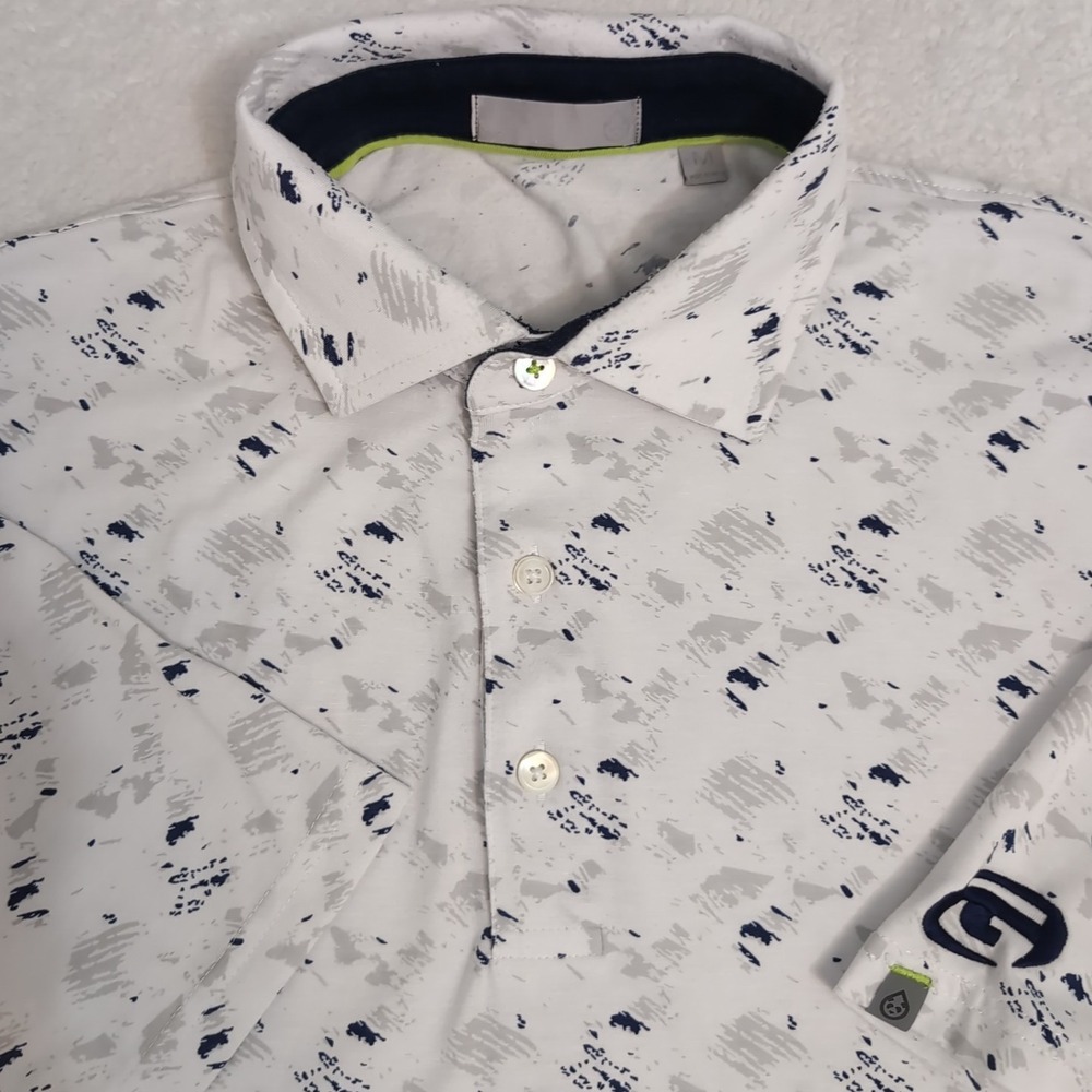 Tasc‎ Performance Men's white and blue starry stretch golf polo shirt Medium M
